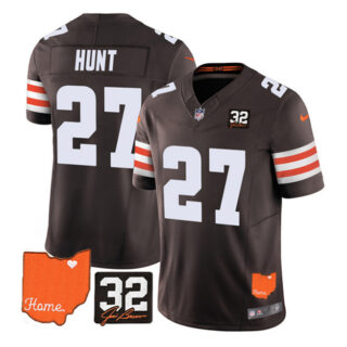 Men's Cleveland Browns #27 Kareem Hunt Brown 2023 F.U.S.E. With Jim Brown Memorial Patch Vapor Untouchable Limited Stitched Jersey