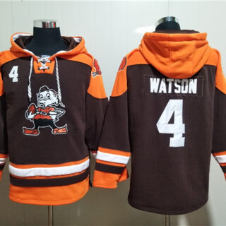 Men's Cleveland Browns #4 Deshaun Watson Brown Lace-Up Pullover Hoodie