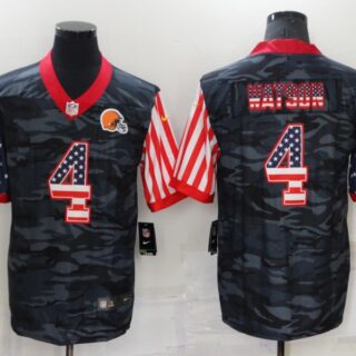 Men's Cleveland Browns #4 Deshaun Watson Camo USA Flag Limited Stitched Jersey