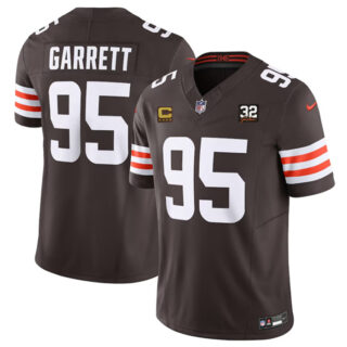 Men's Cleveland Browns #95 Myles Garrett Brown 2023 F.U.S.E. With 4-Star C Patch And Jim Brown Memorial Patch Vapor Untouchable Limited Stitched Jersey