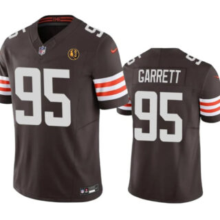 Men's Cleveland Browns #95 Myles Garrett Brown 2023 F.U.S.E. With John Madden Patch Vapor Limited Stitched Football Jersey