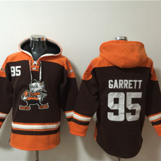 Men's Cleveland Browns #95 Myles Garrett Brown Lace-Up Pullover Hoodie