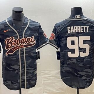 Men's Cleveland Browns #95 Myles Garrett Grey Camo With Patch Cool Base Stitched Baseball Jersey