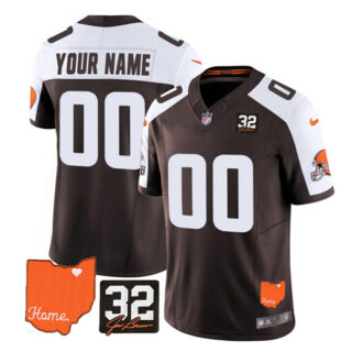 Men's Cleveland Browns Active Player Custom Brown White 2023 F.U.S.E. With Jim Brown Memorial Patch Vapor Untouchable Limited Stitched Jersey