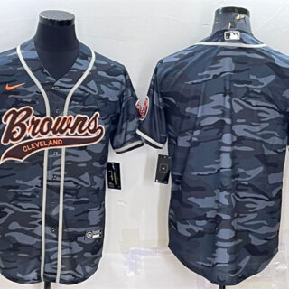 Men's Cleveland Browns Blank Grey Camo With Patch Cool Base Stitched Baseball Jersey