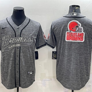 Men's Cleveland Browns Grey Team Big Logo With Patch Cool Base Stitched Baseball Jersey