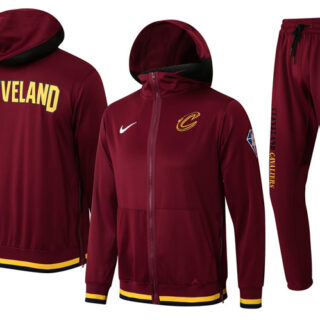 Men's Cleveland Cavaliers 75th Anniversary Burgundy Performance Showtime Full-Zip Hoodie Jacket And Pants Suit