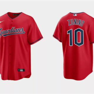 Men's Cleveland Guardians #10 Mike Zunino Red Cool Base Stitched Jersey
