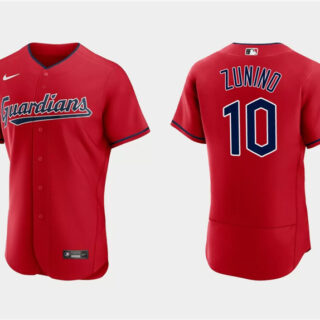 Men's Cleveland Guardians #10 Mike Zunino Red Flex Base Stitched Jersey