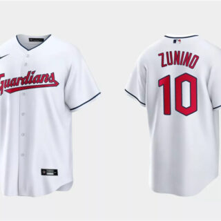 Men's Cleveland Guardians #10 Mike Zunino White Cool Base Stitched Jersey