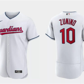 Men's Cleveland Guardians #10 Mike Zunino White Flex Base Stitched Jersey