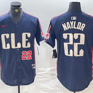 Men's Cleveland Guardians #22 Josh Naylor Navy 2024 City Connect Limited Stitched Baseball Jerseys