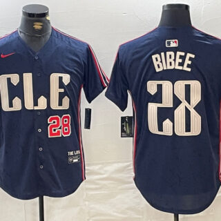 Men's Cleveland Guardians #28 Tanner Bibee Navy 2024 City Connect Limited Stitched Jerseys