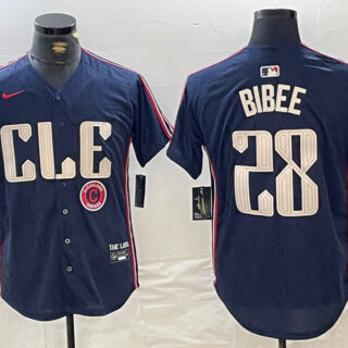 Men's Cleveland Guardians #28 Tanner Bibee Navy 2024 City Connect Limited Stitched Jerseys