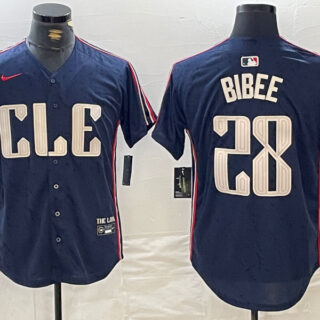 Men's Cleveland Guardians #28 Tanner Bibee Navy 2024 City Connect Limited Stitched Jerseys