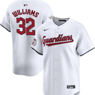 Men's Cleveland Guardians #32 Gavin Williams White Cool Base Stitched Baseball Jersey