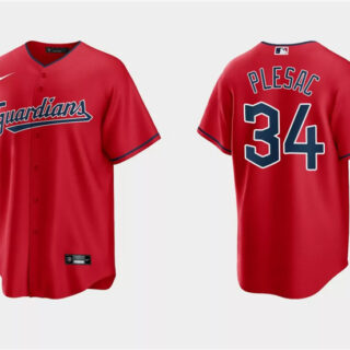 Men's Cleveland Guardians #34 Zach Plesac Red Cool Base Stitched Jersey