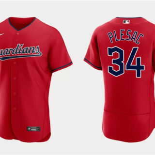 Men's Cleveland Guardians #34 Zach Plesac Red Flex Base Stitched Jersey
