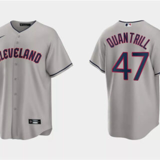 Men's Cleveland Guardians #47 Cal Quantrill Grey Cool Base Stitched Jersey