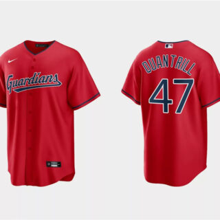 Men's Cleveland Guardians #47 Cal Quantrill Red Cool Base Stitched Jersey