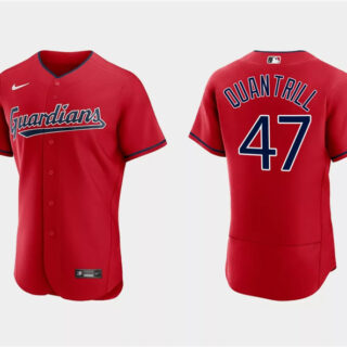 Men's Cleveland Guardians #47 Cal Quantrill Red Flex Base Stitched Jersey