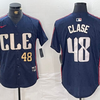 Men's Cleveland Guardians #48 Emmanuel Clase Navy 2024 City Connect Limited Stitched Baseball Jerseys