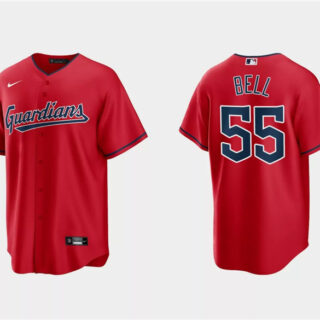 Men's Cleveland Guardians #55 Josh Bell Red Cool Base Stitched Jersey