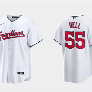 Men's Cleveland Guardians #55 Josh Bell White Cool Base Stitched Jersey
