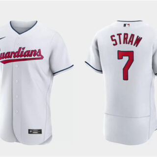 Men's Cleveland Guardians #7 Myles Straw White Flex Base Stitched Jersey
