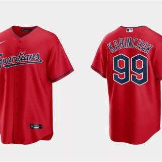 Men's Cleveland Guardians #99James Karinchak Red Cool Base Stitched Jersey