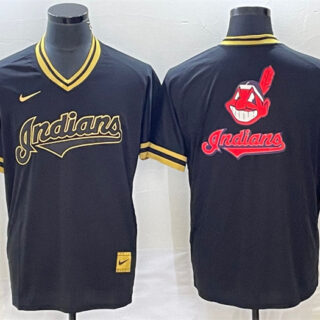 Men's Cleveland Guardians Black Team Big Logo Cool Base Stitched Jersey