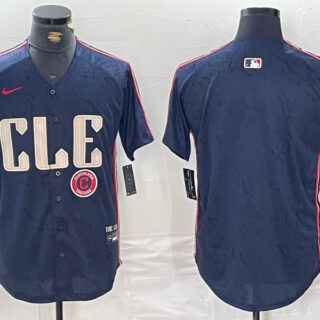 Men's Cleveland Guardians Team Big Logo Navy 2024 City Connect Stitched Baseball Jersey(Run Small)