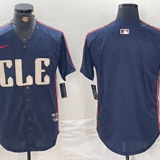Men's Cleveland Guardians Team Big Logo Navy 2024 City Connect Stitched Baseball Jersey(Run Small)