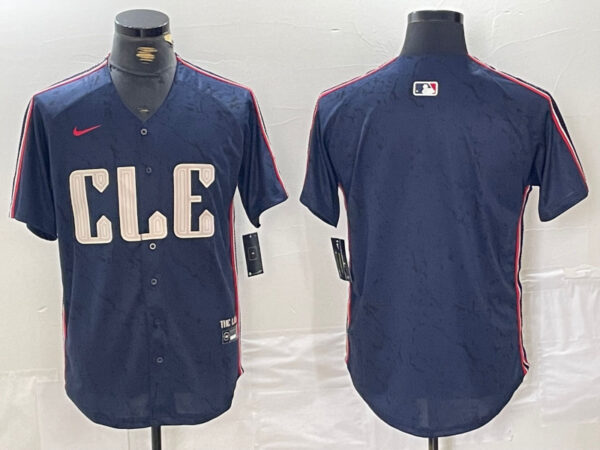 Men's Cleveland Guardians Team Big Logo Navy 2024 City Connect Stitched Baseball Jersey(Run Small)