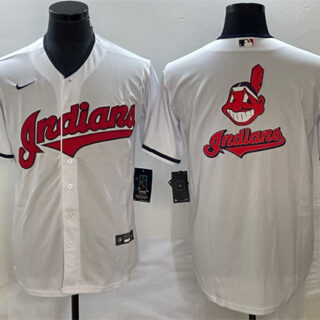 Men's Cleveland Guardians White Team Big Logo Cool Base Stitched Jersey
