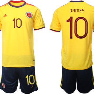 Men's Colombia #10 James Yellow Home Soccer Jersey Suit