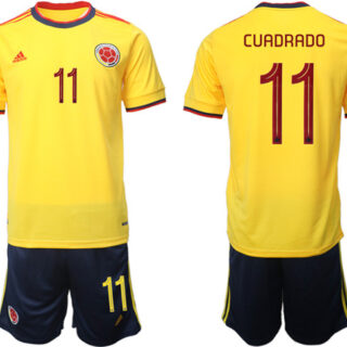 Men's Colombia #11 Cuadrado Yellow Home Soccer Jersey Suit
