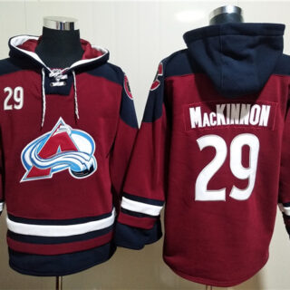 Men's Colorado Avalanche #29 Nathan MacKinnon Burgundy All Stitched Sweatshirt Hoodie