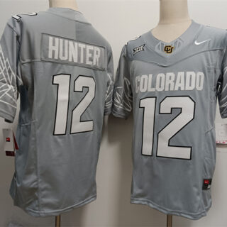 Men's Colorado Buffaloes #12 Travis Hunter Grey With XII Patch 2024 F.U.S.E Stitched Football Jersey