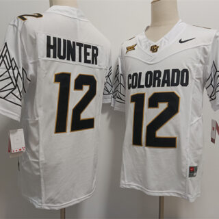 Men's Colorado Buffaloes #12 Travis Hunter White 2024 With Big 12 XII Patch 2024 F.U.S.E Stitched Football Jersey
