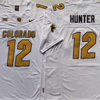 Men's Colorado Buffaloes #12 Travis Hunter White 2024 With Big 12 XII Patch 2024 F.U.S.E Stitched Football Jersey