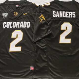 Men's Colorado Buffaloes #2 Shedeur Sanders Black With PAC-12 Patch Stitched Football Jersey