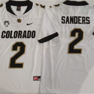 Men's Colorado Buffaloes #2 Shedeur Sanders White 2023 With PAC-12 Patch Stitched Football Jersey
