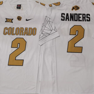 Men's Colorado Buffaloes #2 Shedeur Sanders White With Big 12 XII Patch 2024 F.U.S.E Stitched Football Jersey