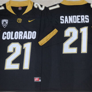 Men's Colorado Buffaloes #21 Shilo Sanders Black 2023 With PAC-12 Patch Stitched Football Jersey