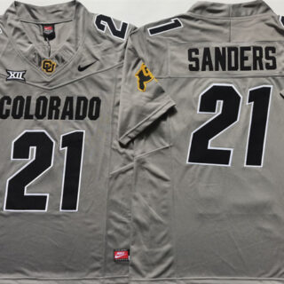 Men's Colorado Buffaloes #21 Shilo Sanders Grey 2024 With Big 12 XII Patch 2024 F.U.S.E Stitched Football Jersey