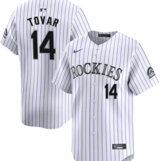 Men's Colorado Rockies #14 Ezequiel Tovar White Home Limited Stitched Baseball Jersey