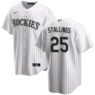 Men's Colorado Rockies #25 Jacob Stallings White Cool Base Stitched Baseball Jersey