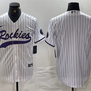 Men's Colorado Rockies Blank White Cool Base Stitched Baseball Jersey