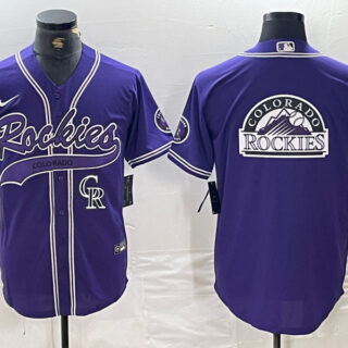 Men's Colorado Rockies Purple Team Big Logo Cool Base Stitched Baseball Jersey